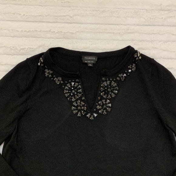 Talbots Merino Wool Jeweled‎ Neck Sweater - Picture 4 of 7
